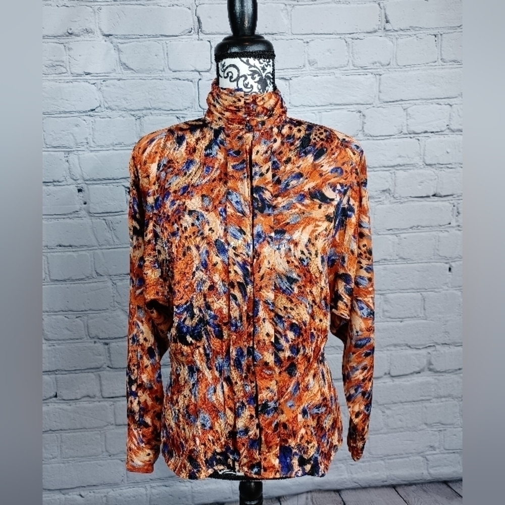 Adolfo Women's Floral Print Size 6 Long Sleeve Button Front Pleated Collar B20